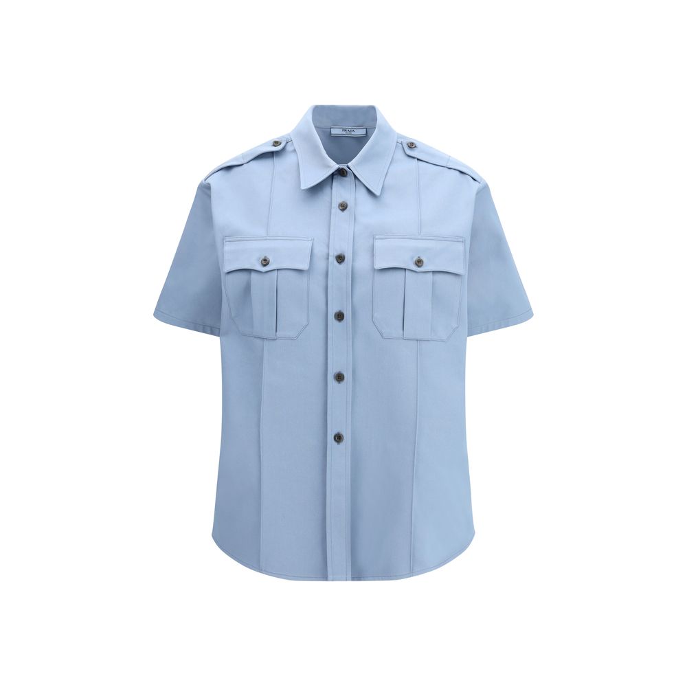 Prada blaues Kurzarmhemd aus Baumwolle