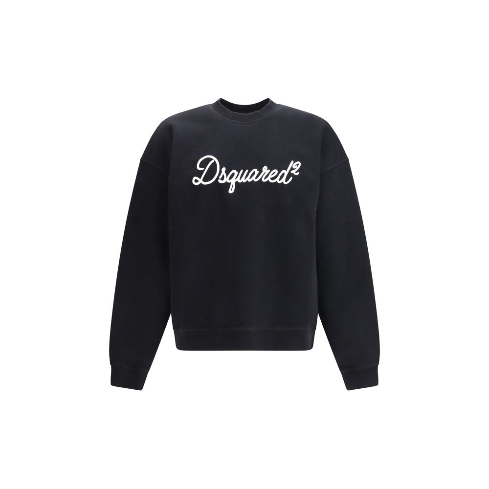 Sweat-shirt noir en coton de Dsquared² avec logo discret, porté sur un mannequin dans un style décontracté.