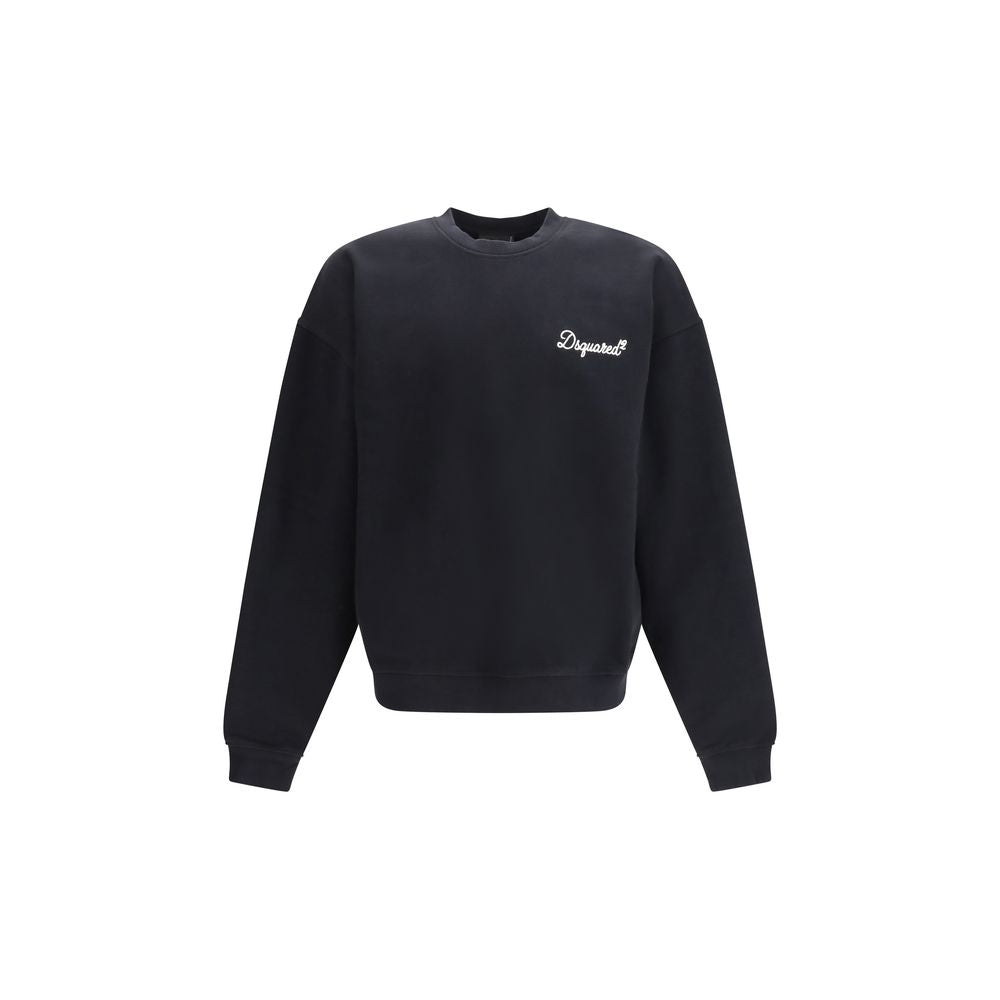 Sweat-shirt noir en coton de la marque Dsquared², avec logo discret et coupe décontractée, porté sur un mannequin.