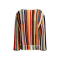 Sweat-shirt en laine multicolore Prada avec logo, porté sur un mannequin, style décontracté et moderne.