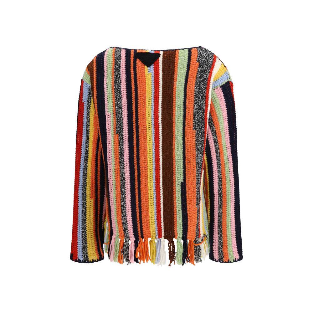 Sweat-shirt en laine multicolore de Prada avec logo sur la poitrine, coupe décontractée et motifs colorés.