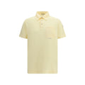 Polo en coton bicolore Moncler avec col classique et logo brodé, porté sur un mannequin.