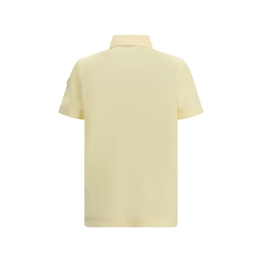 Chemise polo bicolore en coton Moncler, détail du col et des boutons, tissu doux et confortable, style décontracté.