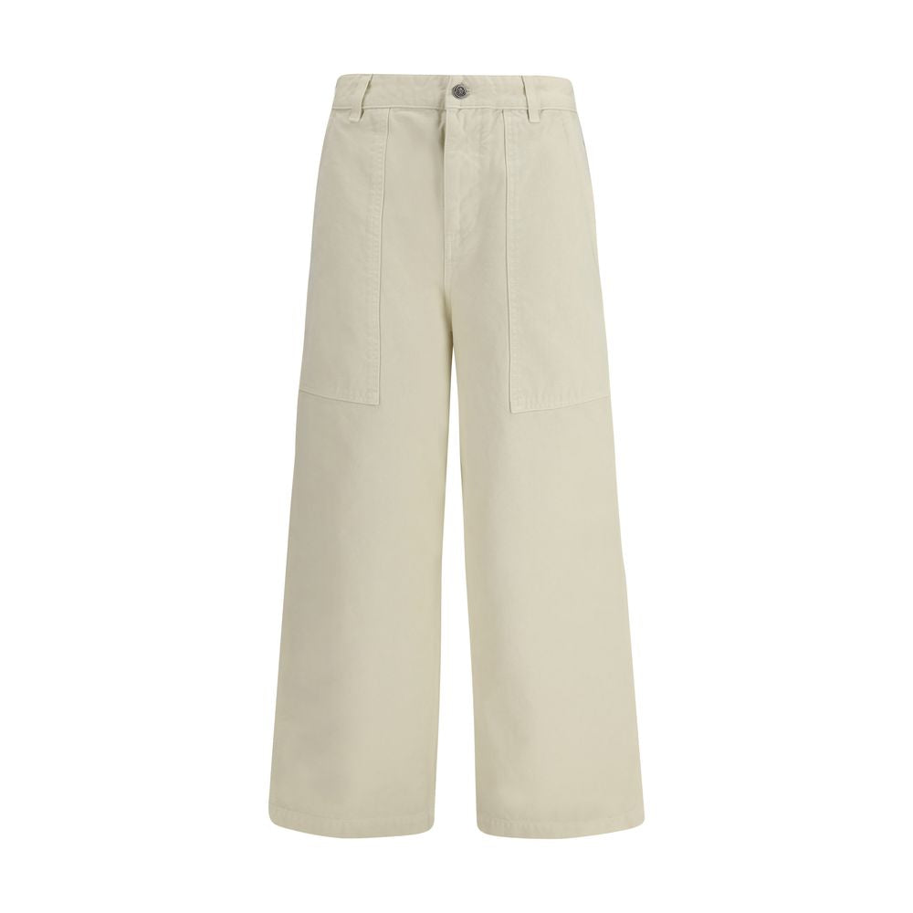 Pantalons décontractés beige en coton de la marque Moncler, coupe confortable et style élégant pour un look casual.