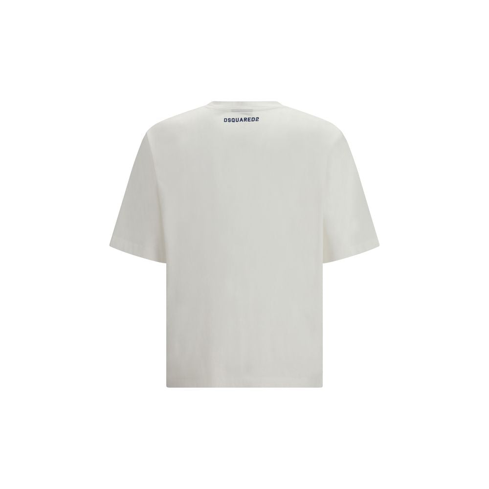 T-shirt blanc en coton de la marque Dsquared², coupe classique, portée décontractée, visible sur un mannequin.