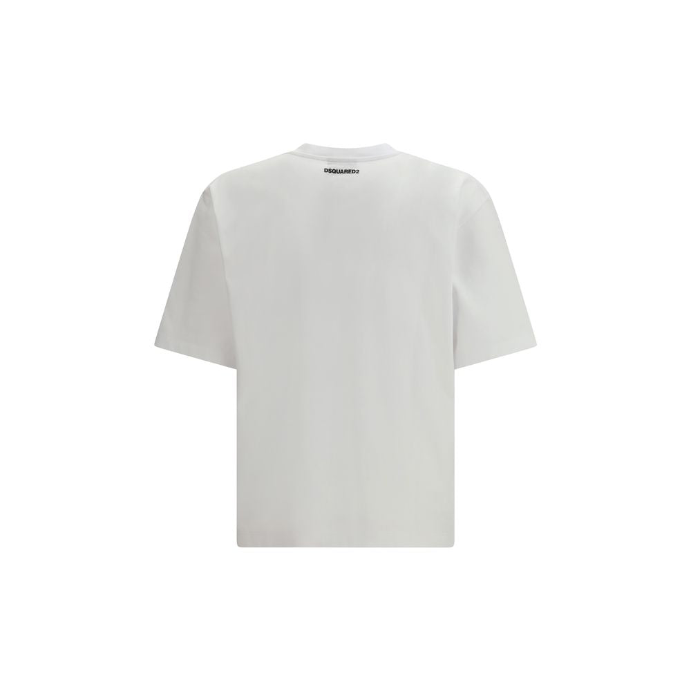 T-shirt blanc en coton de la marque Dsquared², vue de face, avec col rond et logo discret sur la poitrine.