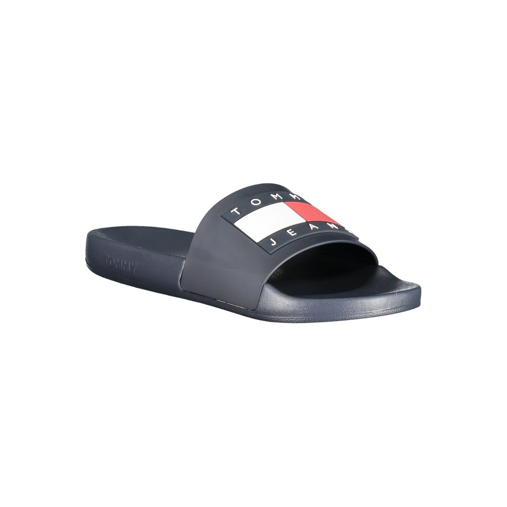 Pantoufles pour homme Tommy Hilfiger en polyuréthane bleu, confortables et élégantes, adaptées pour un style décontracté.
