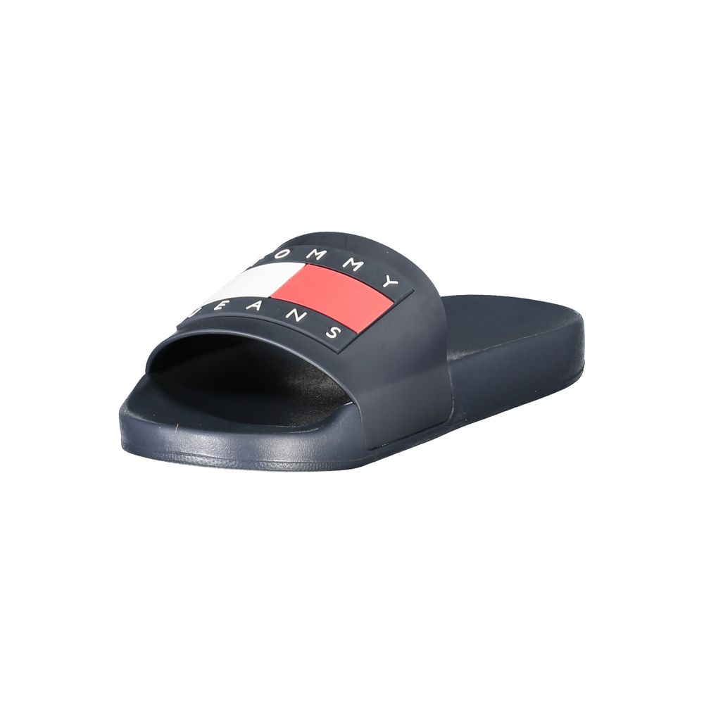 Chaussures homme Tommy Hilfiger en polyuréthane bleue, slippers confortables avec logo de la marque visible.