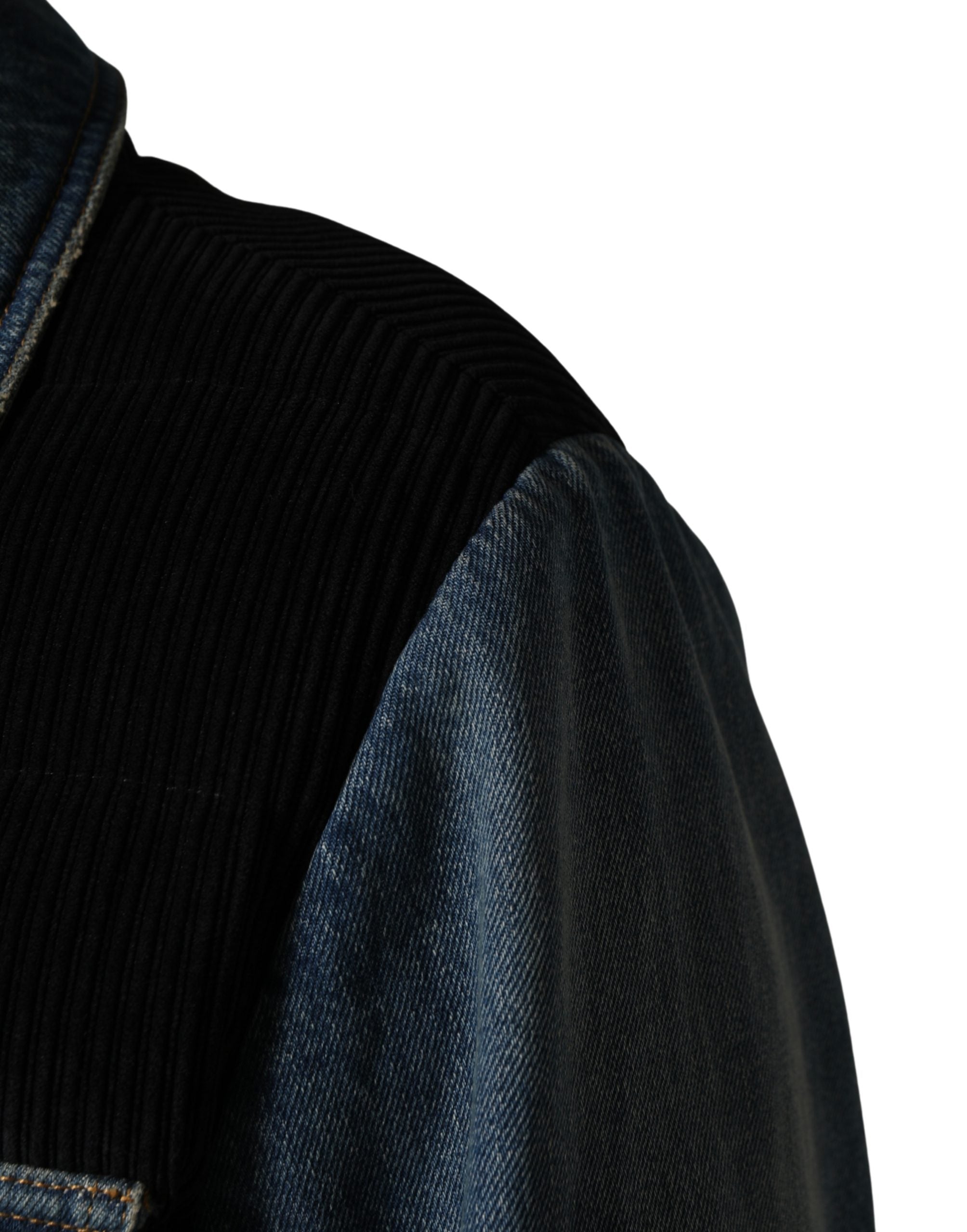 Veste en jean coton noir et bleu Dolce & Gabbana pour homme, blouson décontracté avec détails modernes.
