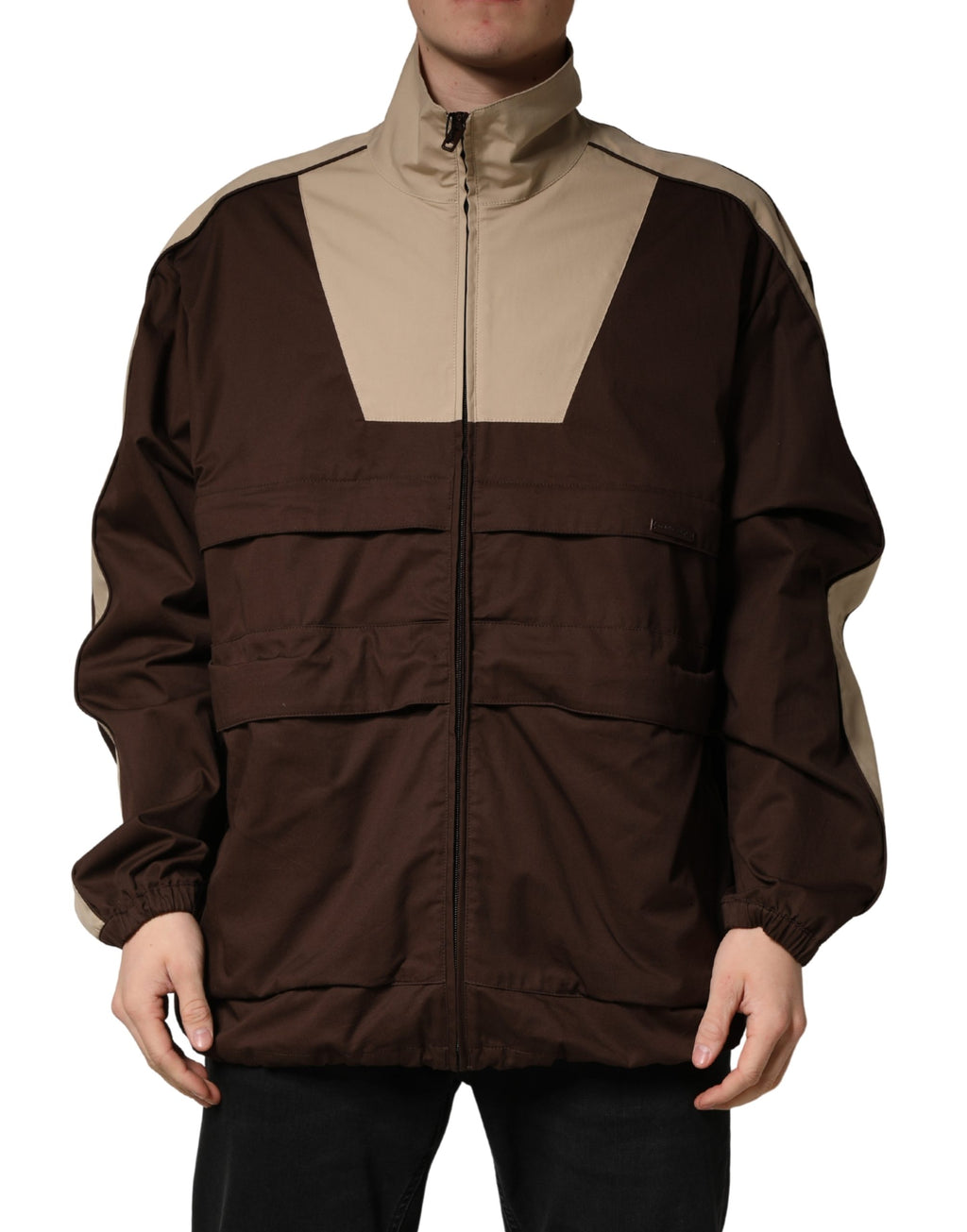 Veste coupe-vent Dolce & Gabbana en coton marron beige avec fermeture éclair, style décontracté et tendance.
