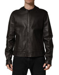 Veste motard en cuir d'agneau noir Dolce & Gabbana à fermeture éclair complète, style moderne et élégant.