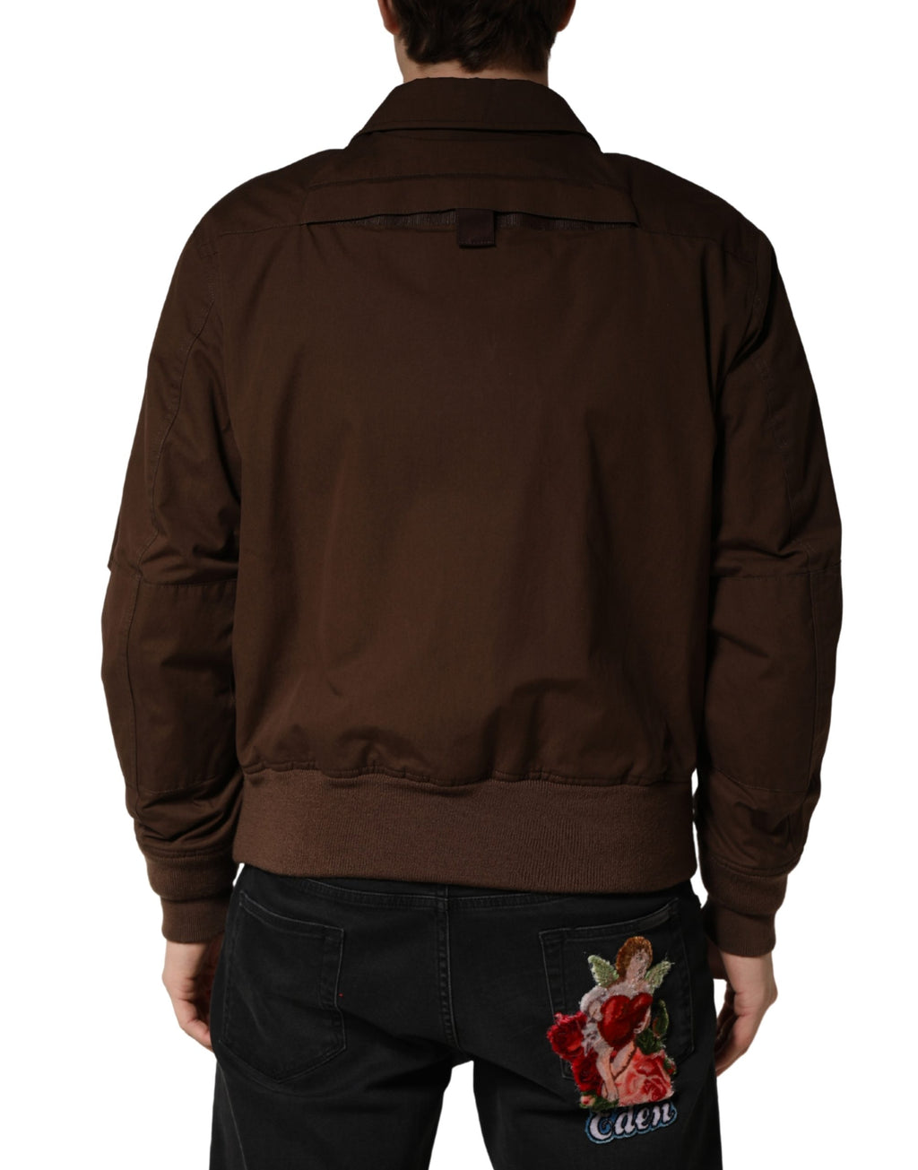 Veste bomber Dolce & Gabbana en coton brun avec fermeture éclair complète, coupe stretch et style décontracté.