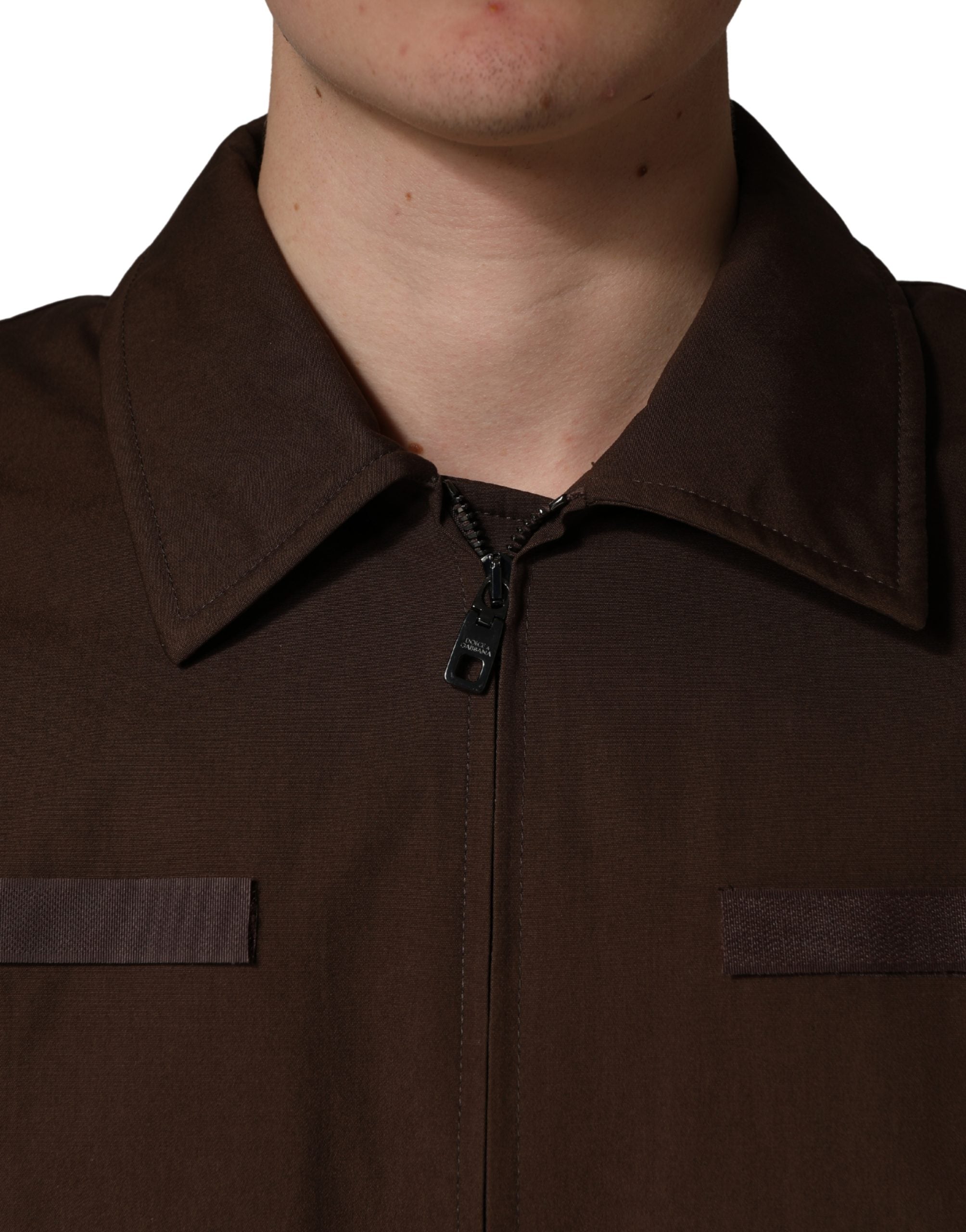 Veste bomber en coton marron à glissière complète de Dolce & Gabbana, coupe ajustée et style élégant.