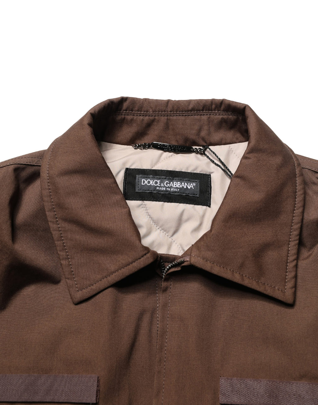Veste bomber Dolce & Gabbana en coton marron avec fermeture éclair intégrale, coupe ajustée et style décontracté.