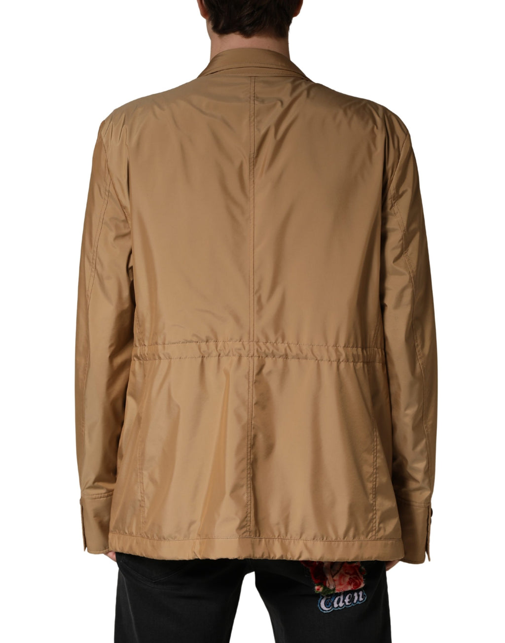Veste en laine marron Dolce & Gabbana à un seul rangée, coupe superposée, avec col classique et détails élégants.