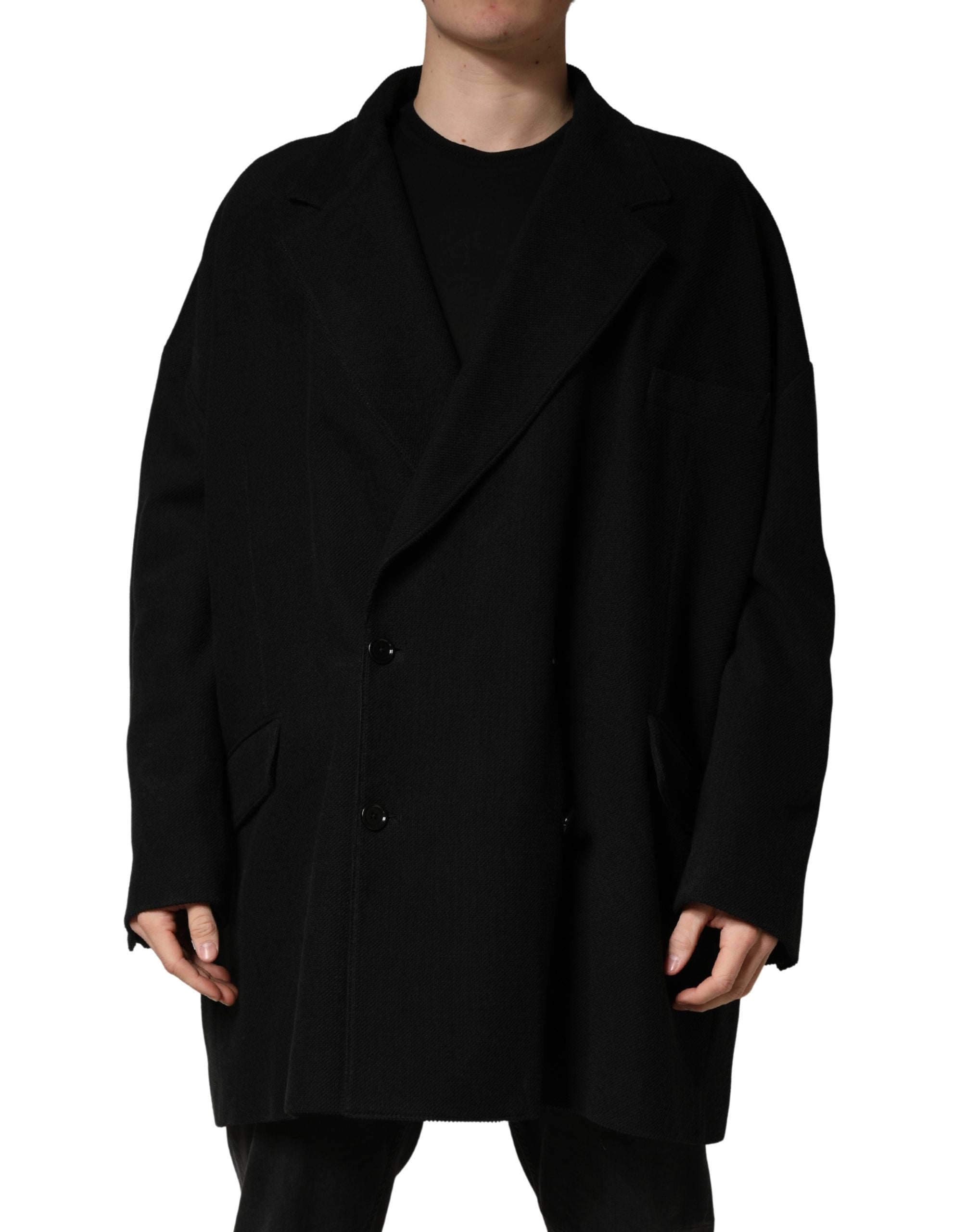 Veste costume noire à double boutonnage Dolce & Gabbana, élégante avec deux boutons sur le devant, pour homme.