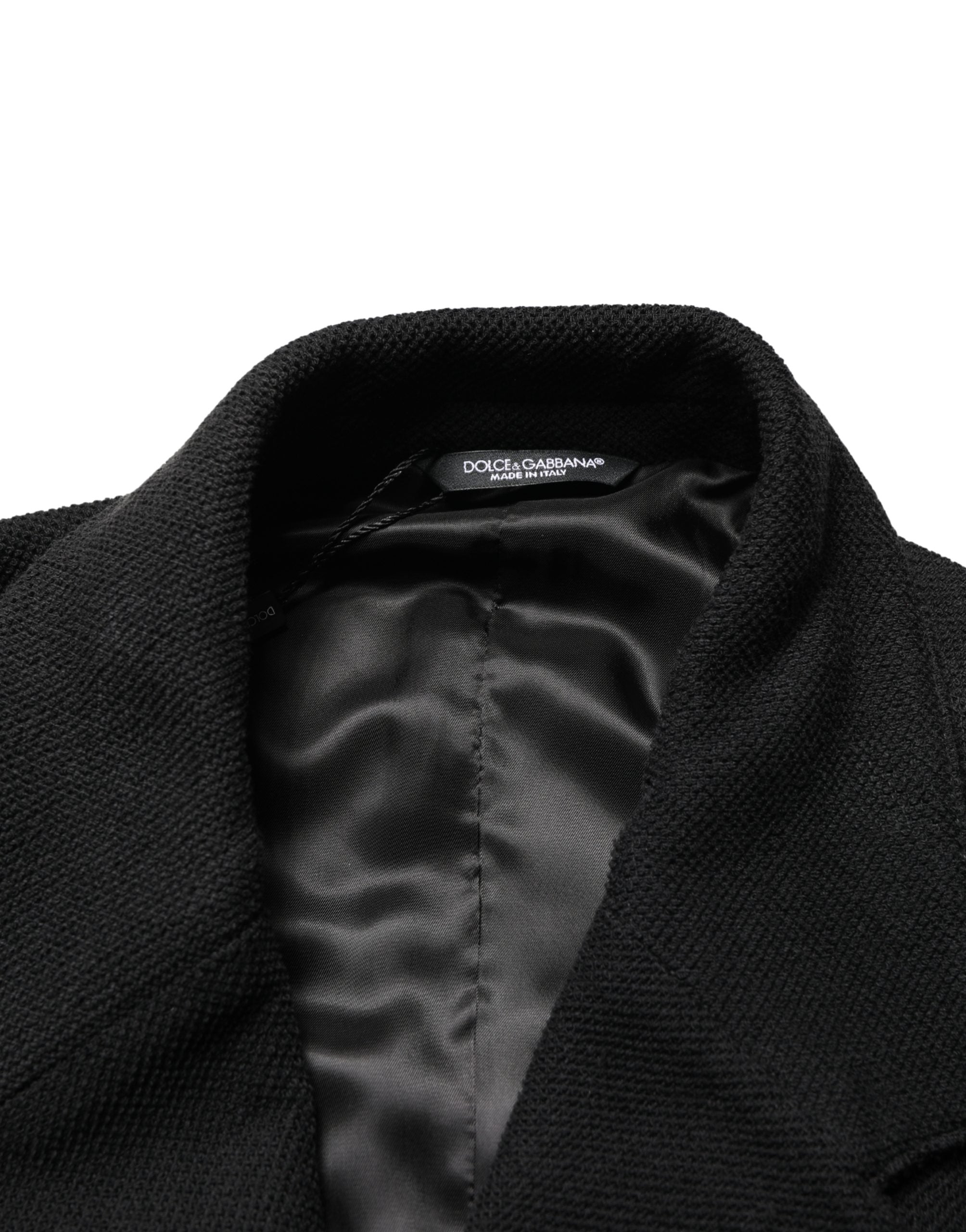 Costume noir Dolce & Gabbana à double boutonnage avec deux boutons, veste élégante pour homme.