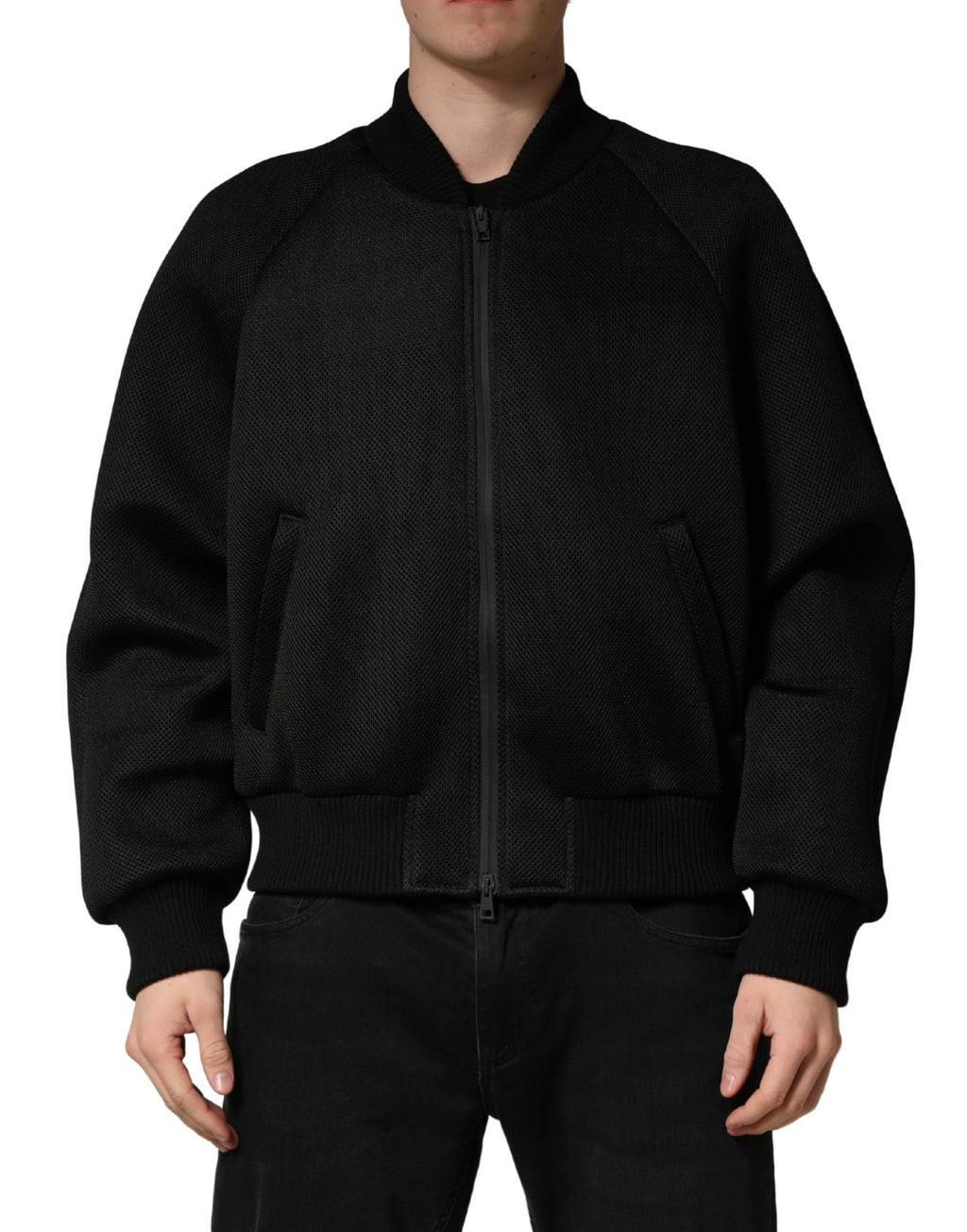 Veste bomber noire en nylon pour homme de Dolce & Gabbana avec zip complet et style moderne.
