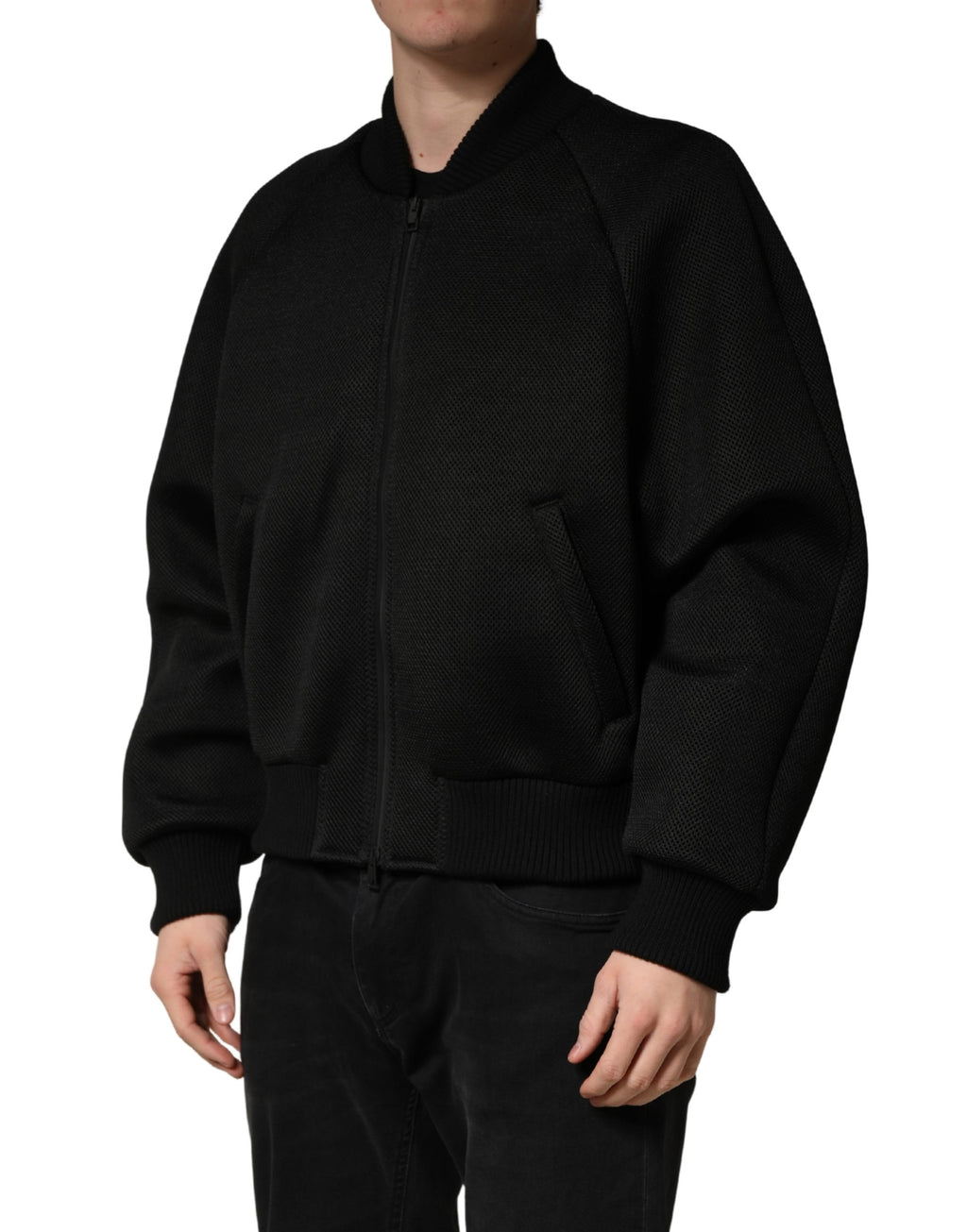 Veste bomber noire en nylon pour homme de Dolce & Gabbana avec fermeture éclair complète et design élégant.