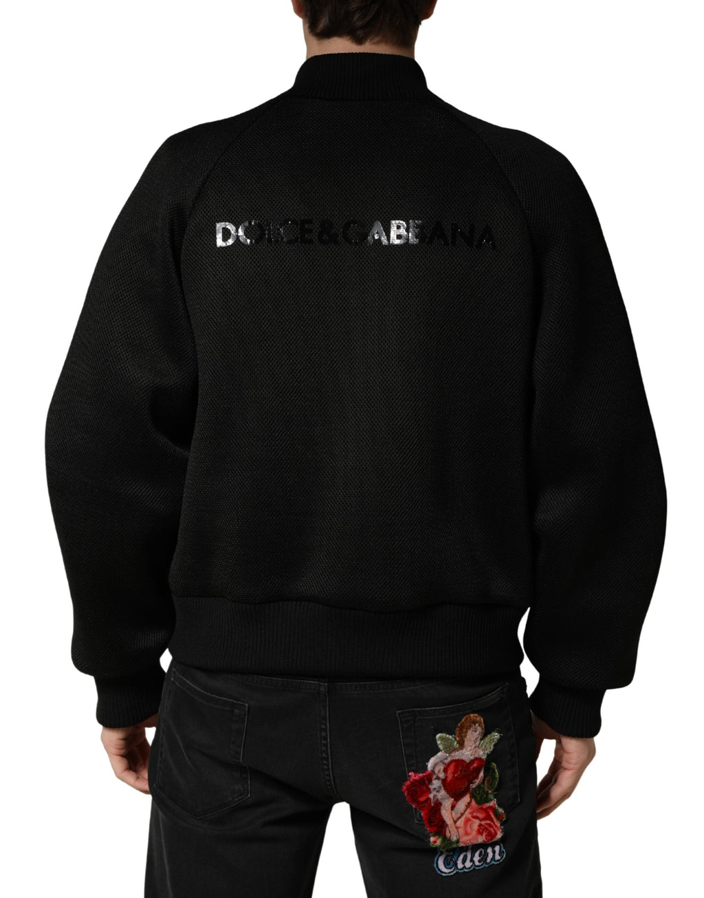 Veste bomber noire en nylon pour homme de Dolce & Gabbana avec fermeture éclair complète et design élégant.