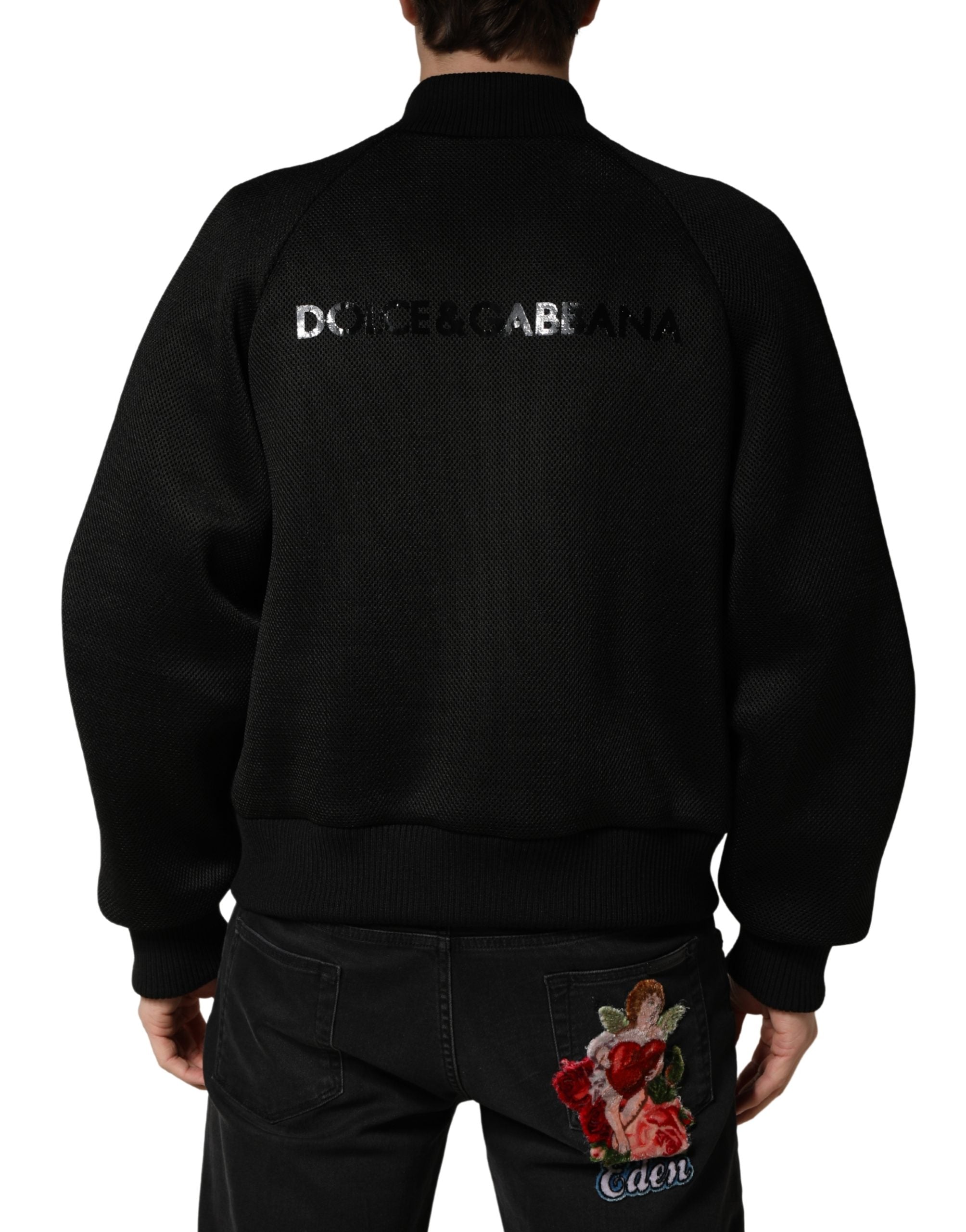 Veste bomber noire en nylon pour homme de Dolce & Gabbana avec fermeture éclair complète et design élégant.