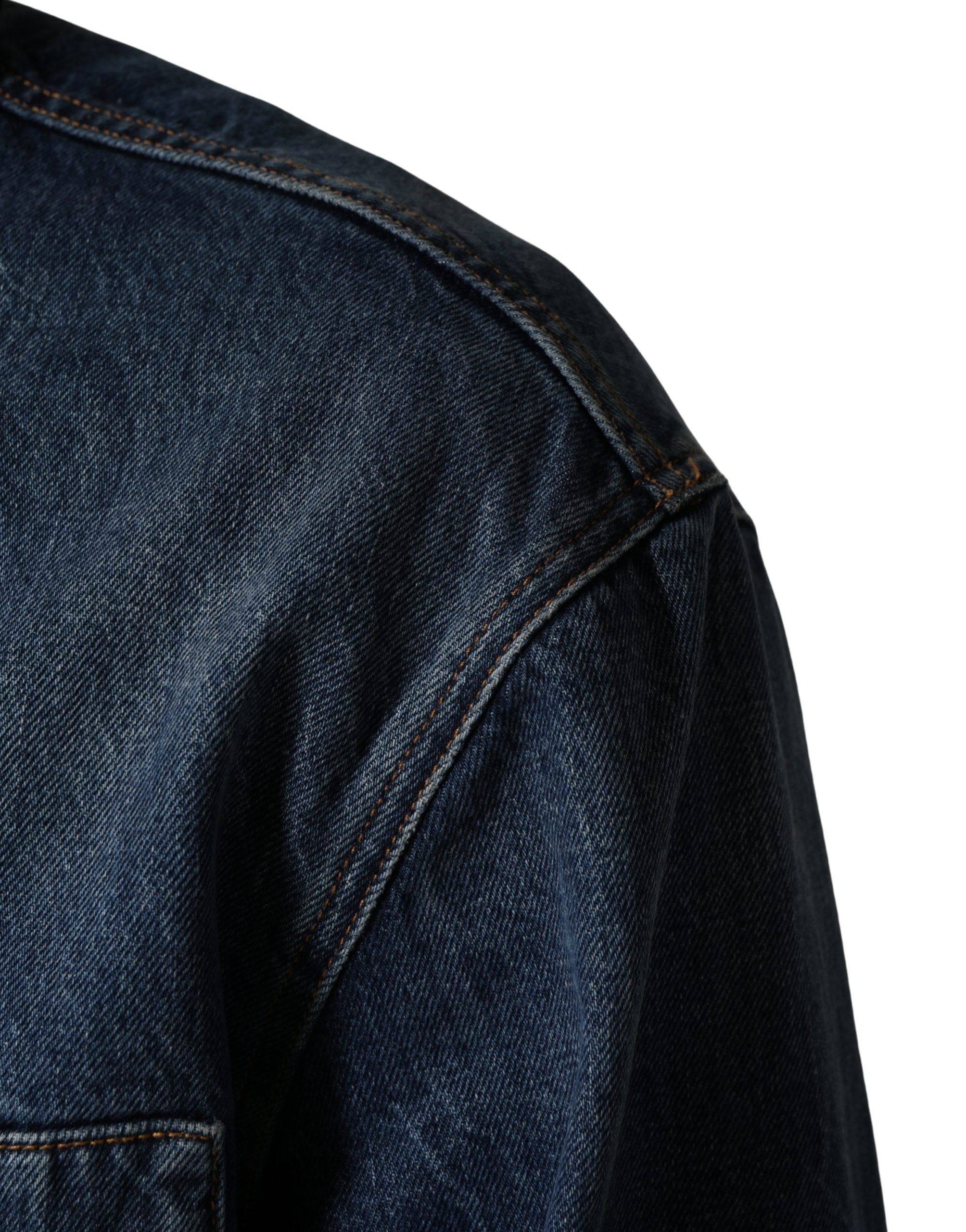 Blouson homme Dolce & Gabbana en coton denim noir et bleu, veste élégante avec design moderne et détails tendance.