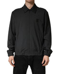 Veste bomber noire en laine Dolce & Gabbana avec logo, fermeture éclair complète, pour homme, détails visibles sur l'image.