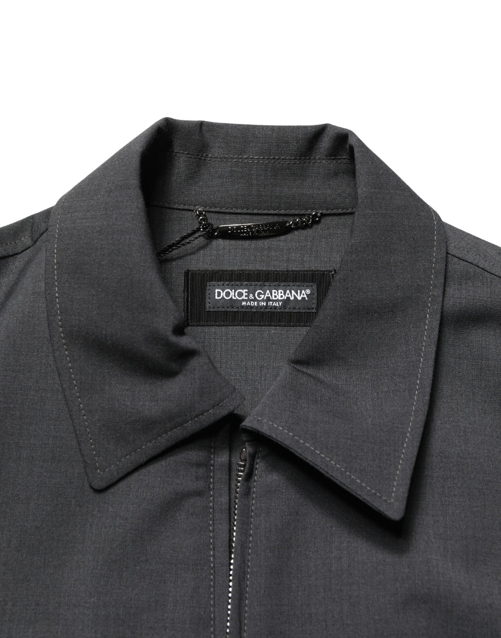 Veste bomber homme Dolce & Gabbana en laine noire avec logo, zip complet et style élégant.