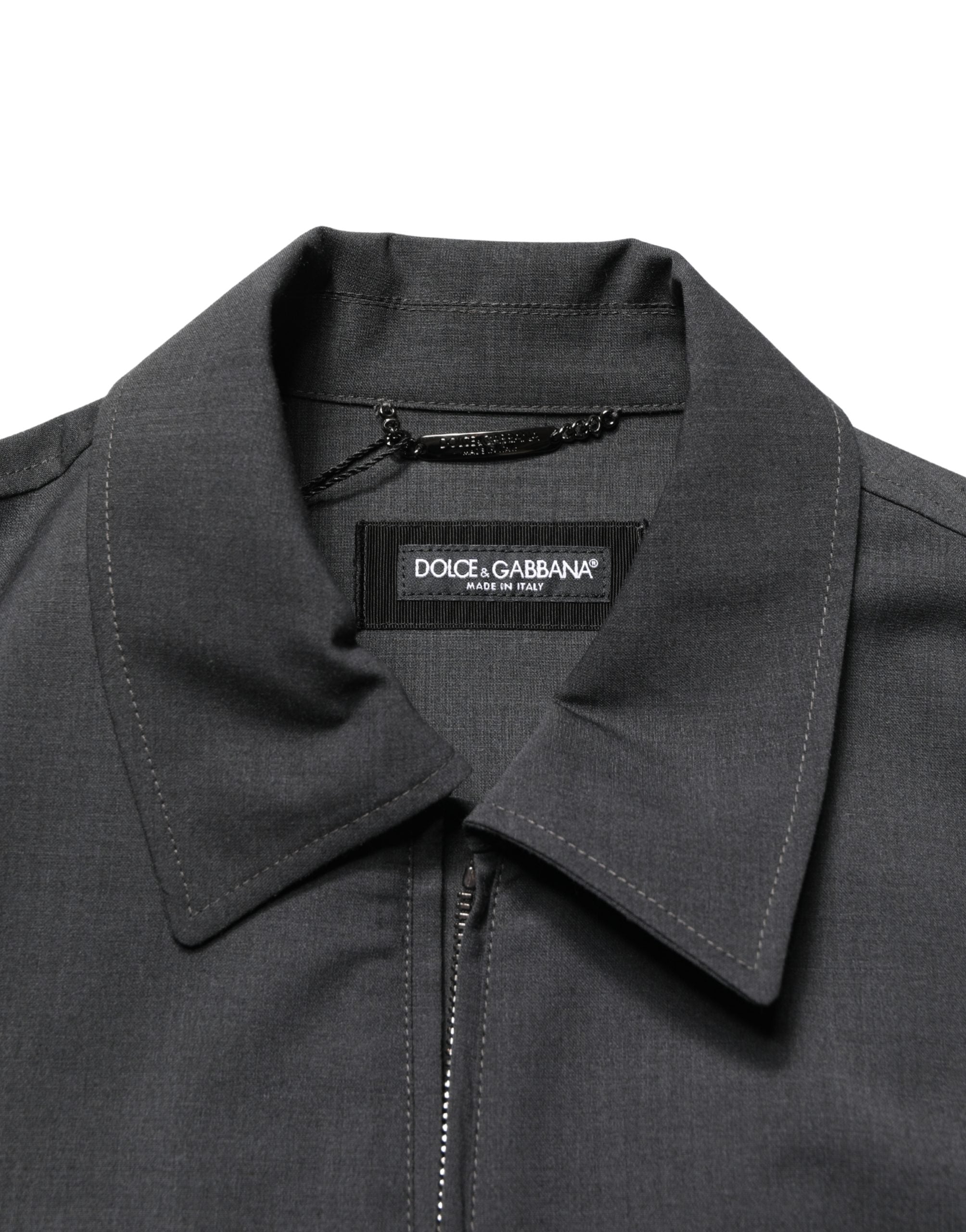 Veste bomber homme Dolce & Gabbana en laine noire avec logo, zip complet et style élégant.