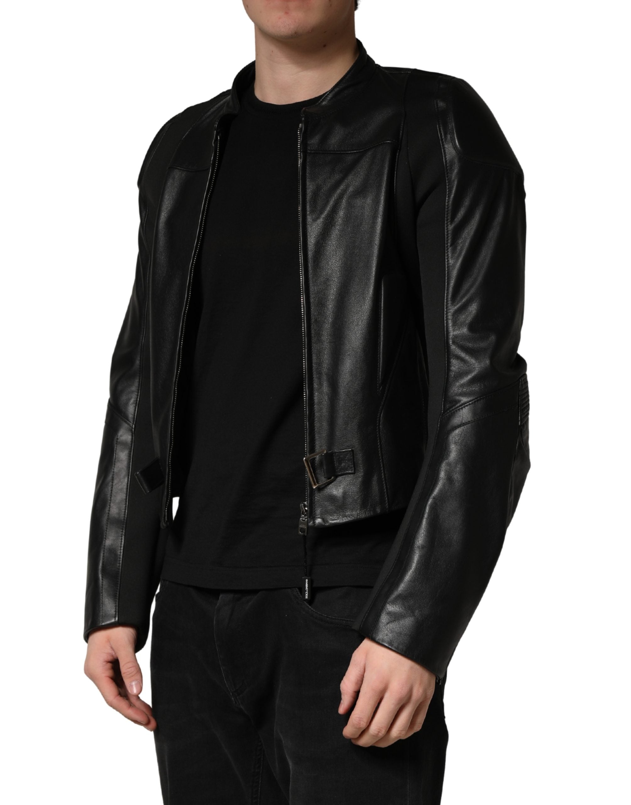 Veste en nylon noir Dolce & Gabbana pour homme, veste motard à fermeture éclair complète, style élégant et moderne.