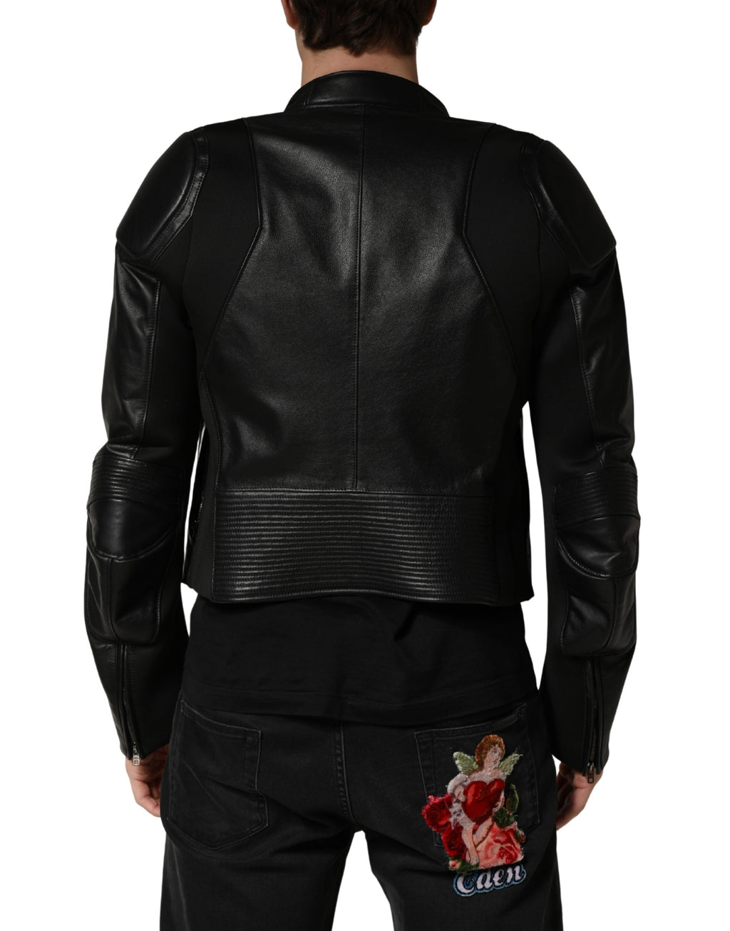 Veste biker noire en nylon pour homme de Dolce & Gabbana avec fermeture éclair complète et design moderne.