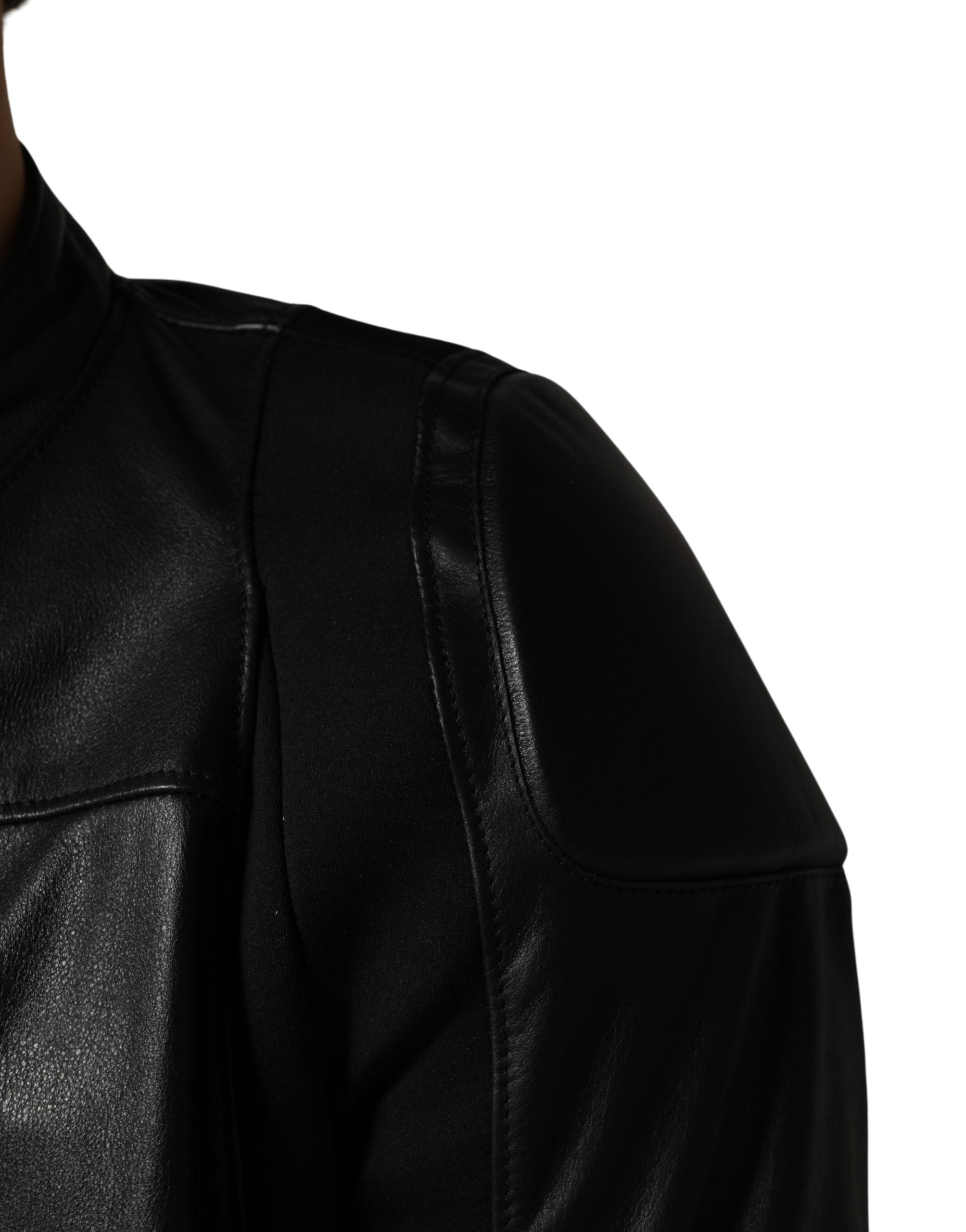 Veste homme en nylon noir à fermeture éclair complète de la marque Dolce & Gabbana, style blouson biker.