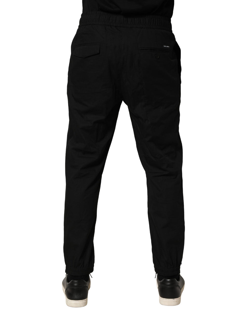 Pantalon jogger homme Dolce & Gabbana en coton noir, coupe skinny, style décontracté et moderne.