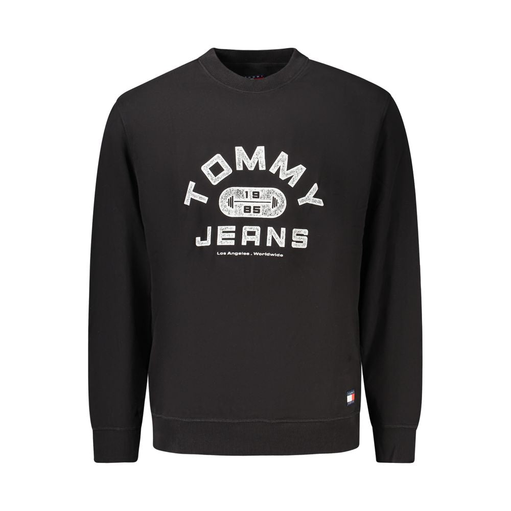 Sweat-shirt pour homme Tommy Hilfiger en coton noir, avec logo distinctif sur la poitrine, style décontracté.