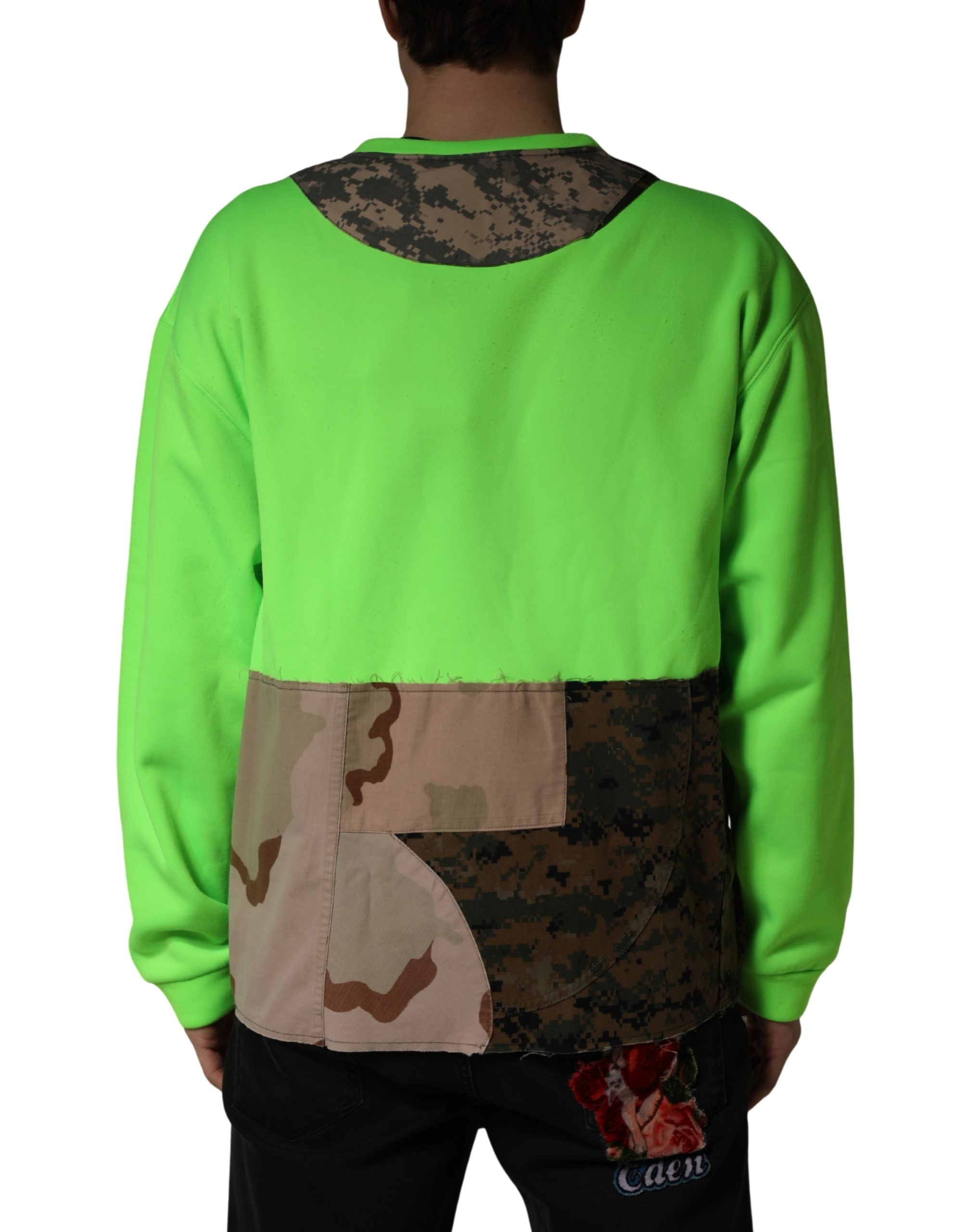 Sweatshirt homme Dolce & Gabbana vert patchwork avec cœur en tissu, style décontracté et tendance.