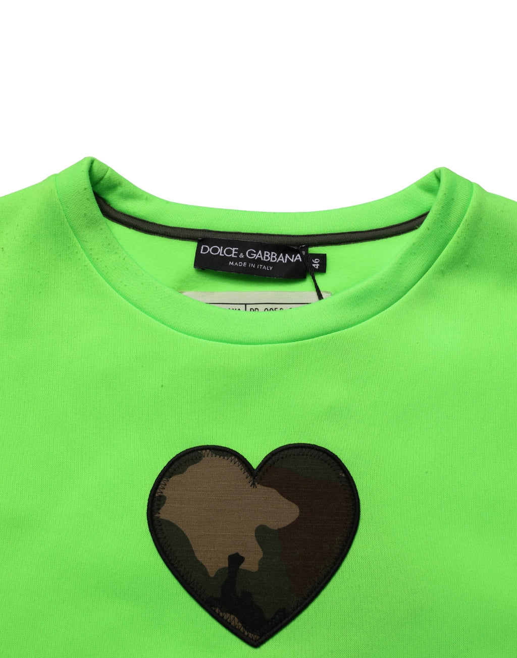 Sweatshirt homme Dolce & Gabbana vert avec patchwork en forme de cœur, style décontracté et tendance.