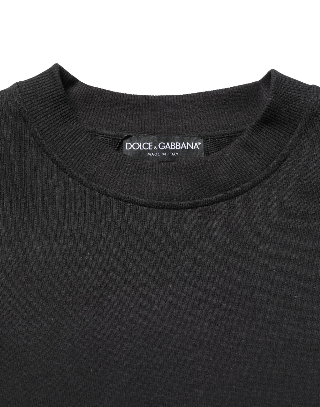 Sweat-shirt noir en coton Dolce & Gabbana avec col rond, vue de face, décontracté et confortable.