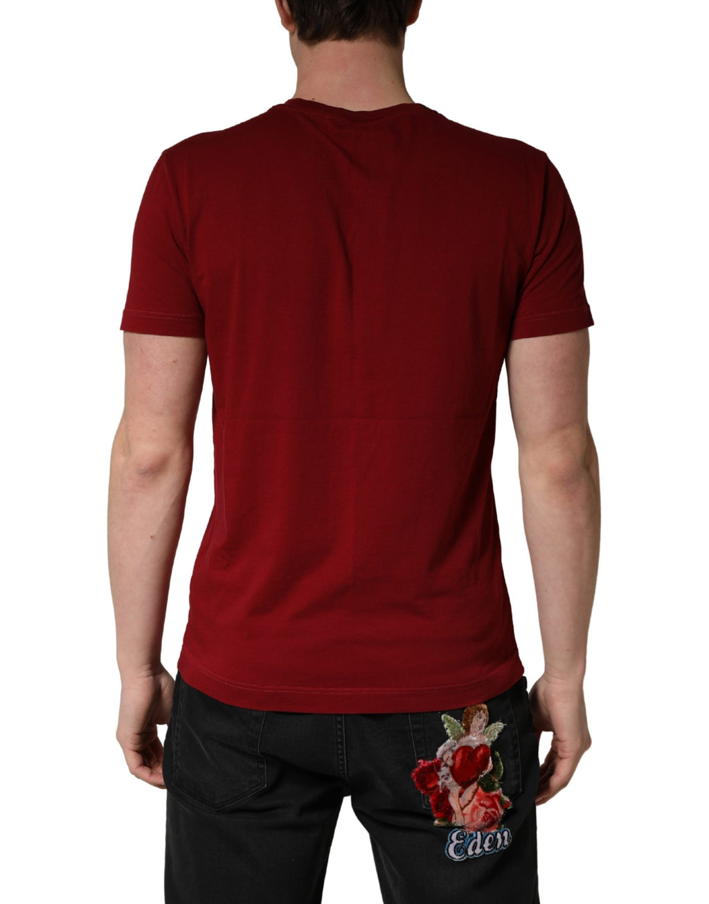 T-shirt en coton bordeaux Dolce & Gabbana à manches courtes et col rond, style décontracté et élégant.