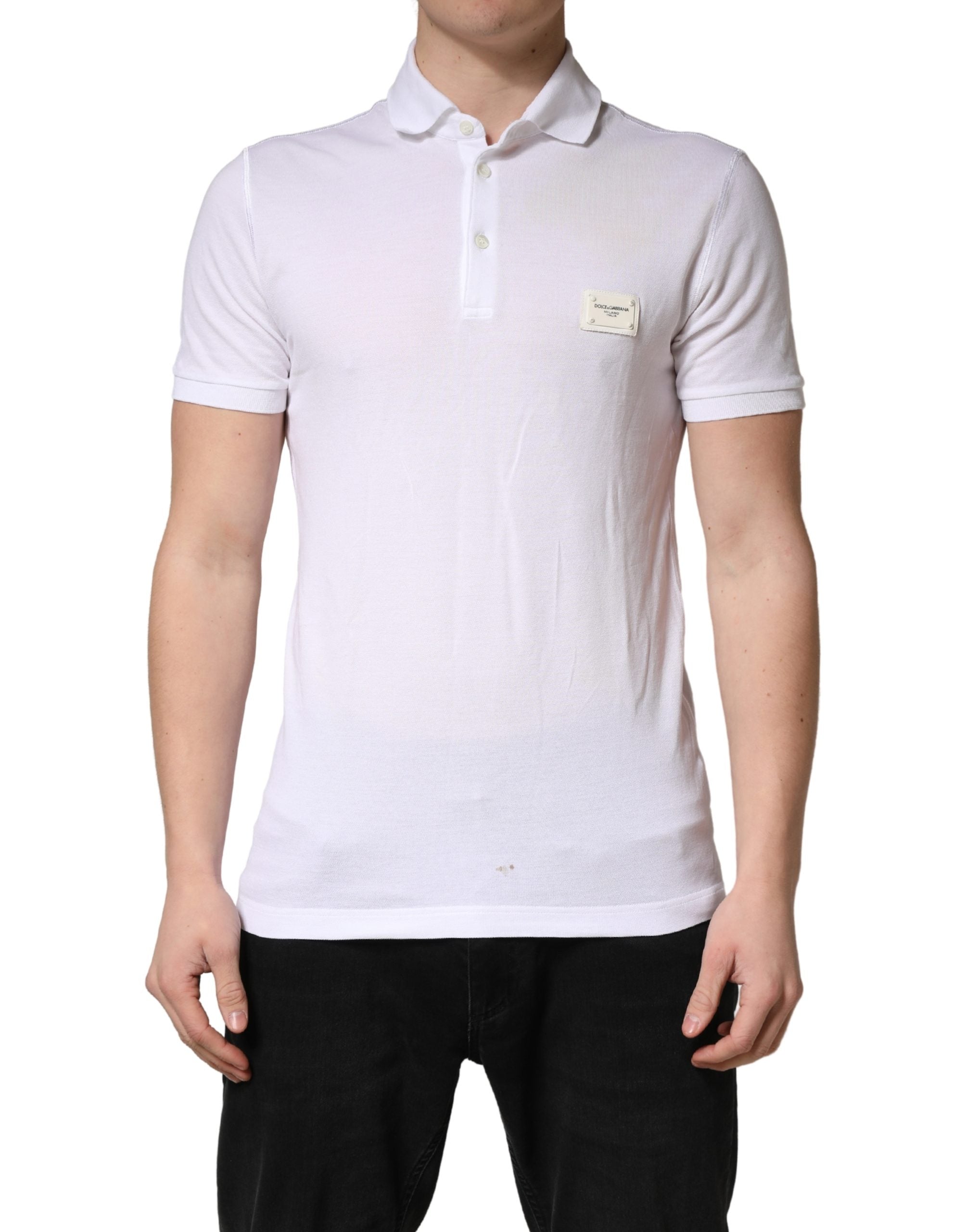 Polo homme Dolce & Gabbana blanc à manches courtes avec col, style élégant et classique.