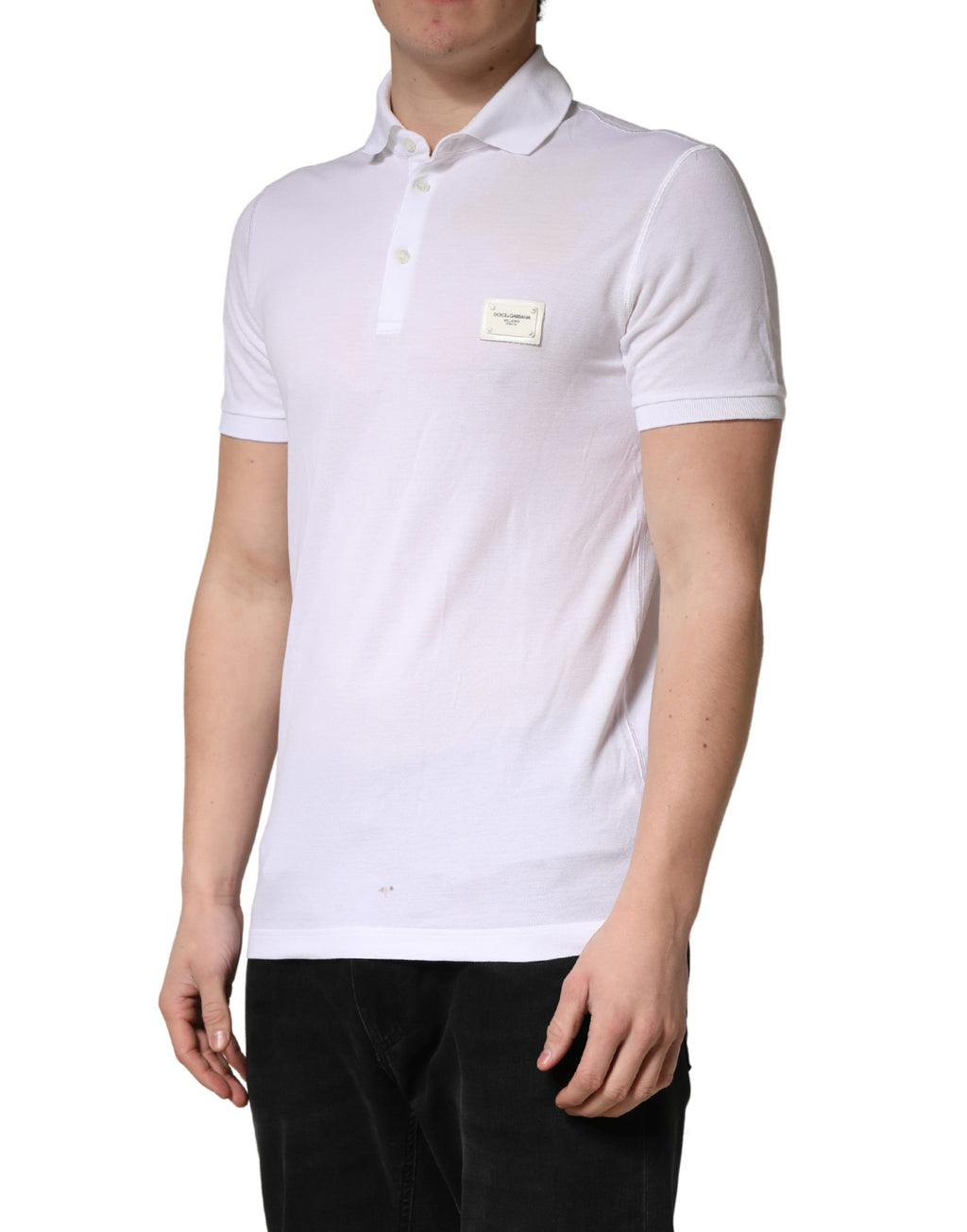 Polo homme Dolce & Gabbana blanc à col, manches courtes, design élégant et classique, en tissu léger.