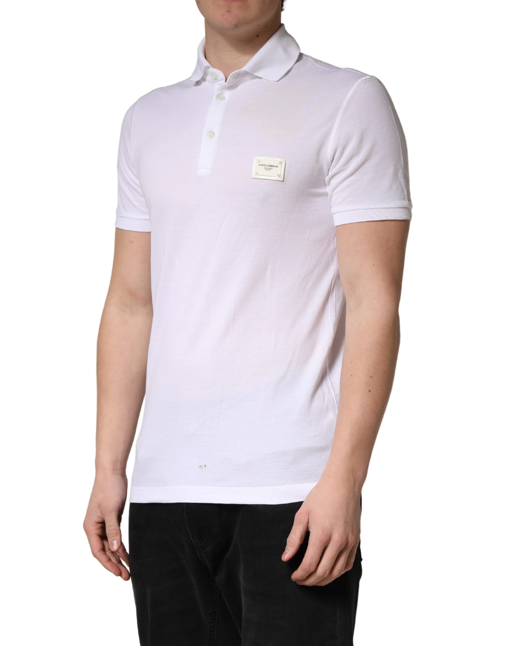 Polo homme Dolce & Gabbana blanc à col, manches courtes, design élégant et classique, en tissu léger.