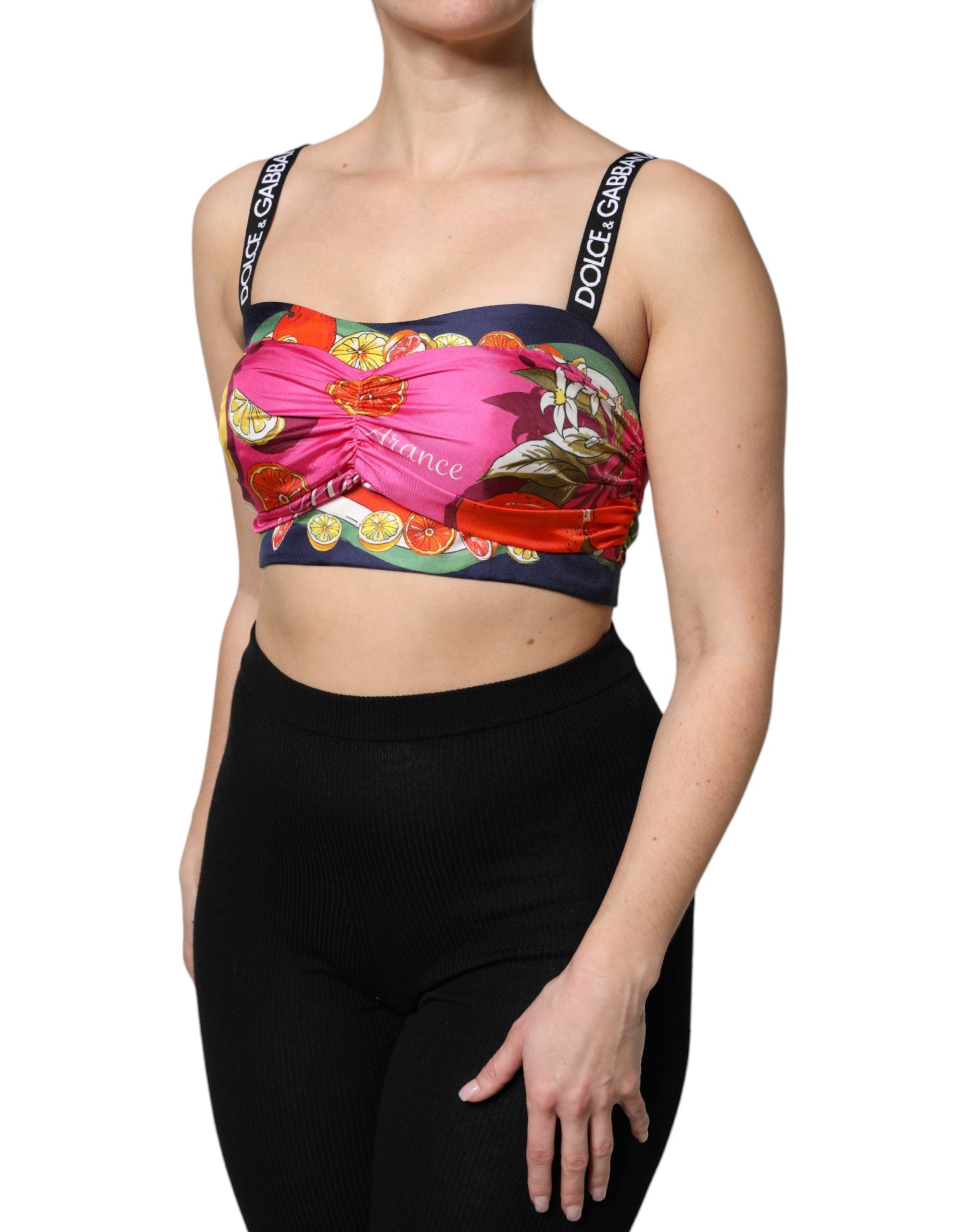 Corset court en soie multicolore de Dolce & Gabbana, haut bustier élégant avec détails colorés et finition raffinée.