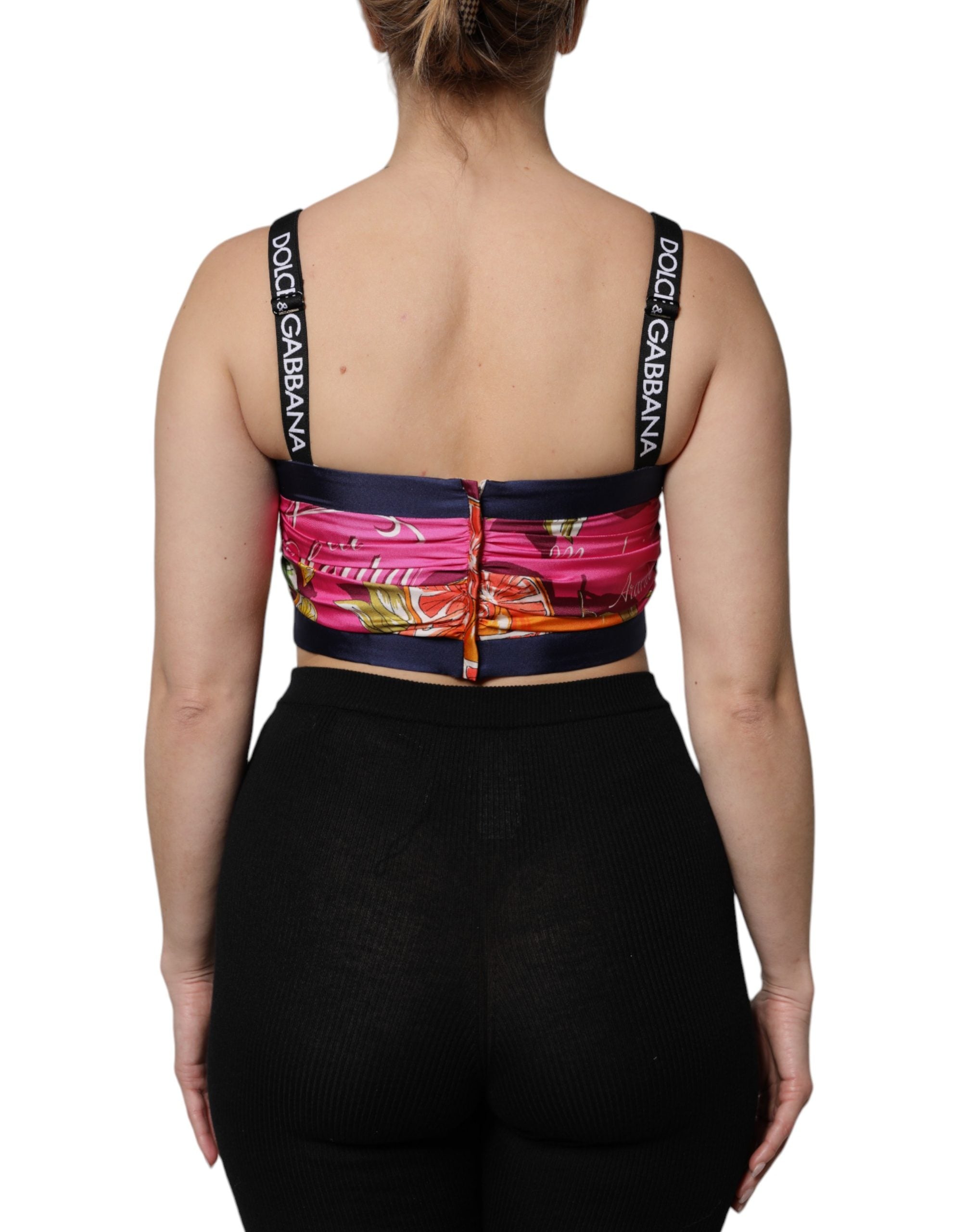 Top corset en soie multicolore Dolce & Gabbana, coupe courte, bustier élégant avec détails vibrants et finition raffinée.