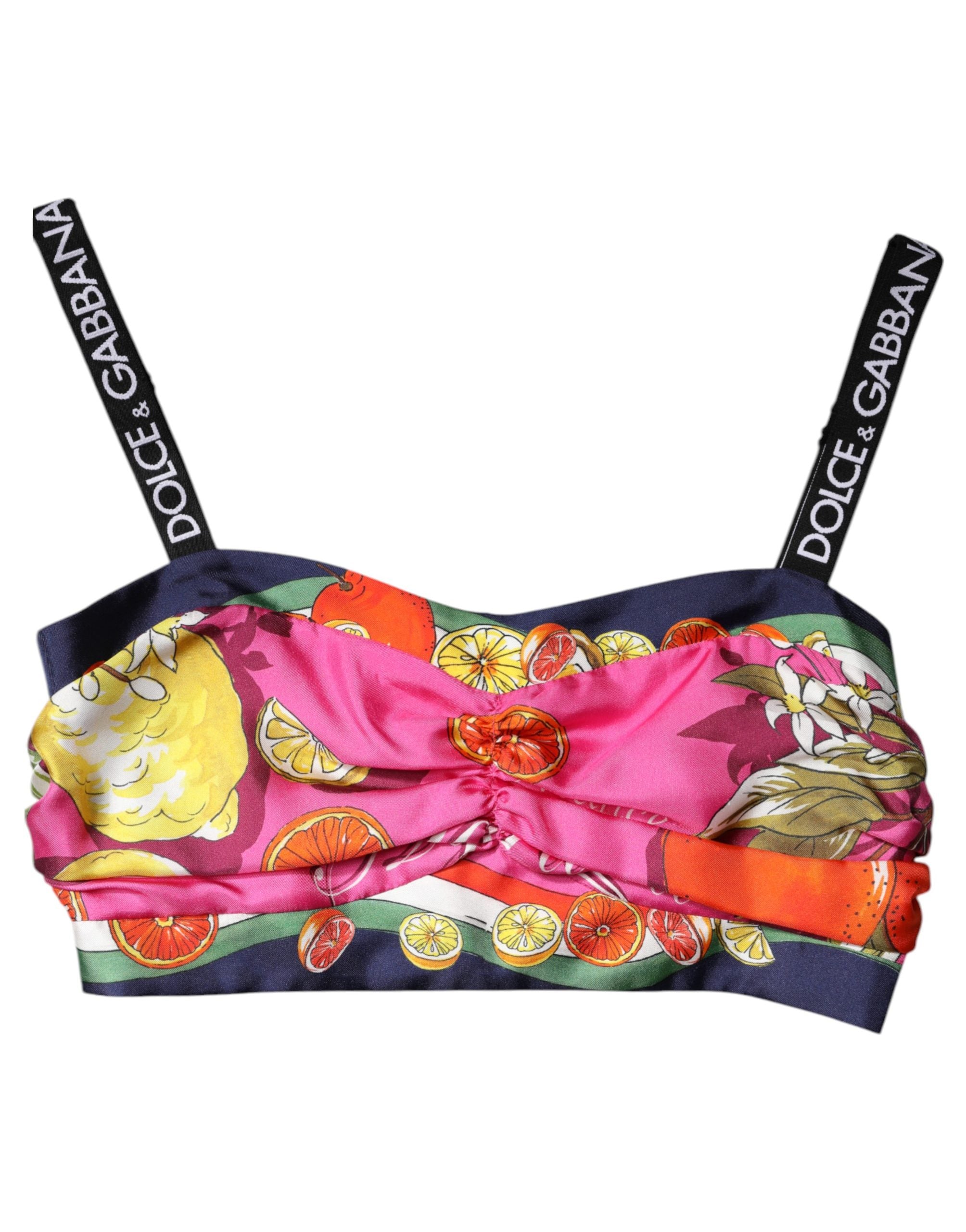 Corset crop top en soie multicolore Dolce & Gabbana, ajusté avec détails élégants, parfait pour une tenue sophistiquée.