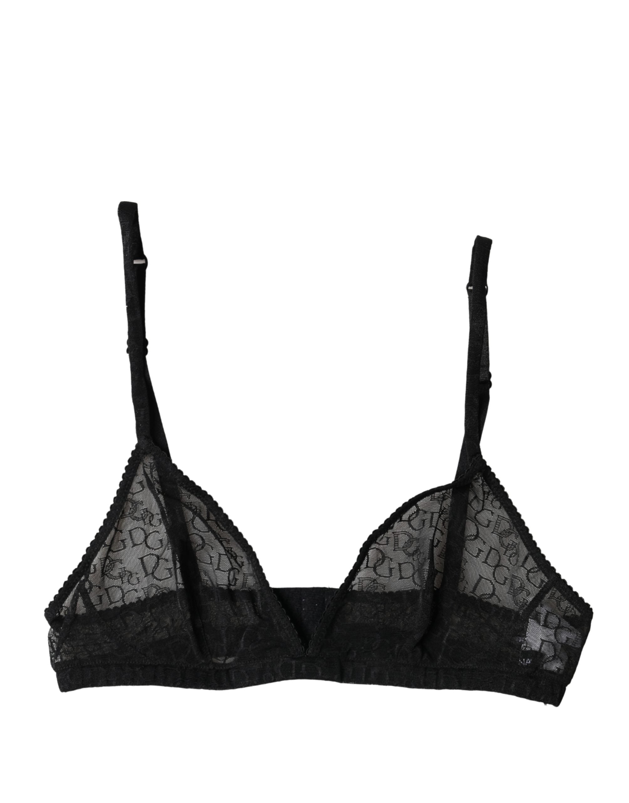 Soutien-gorge noir en dentelle transparent Dolce & Gabbana Logo Mania, à coupe douce et style élégant.
