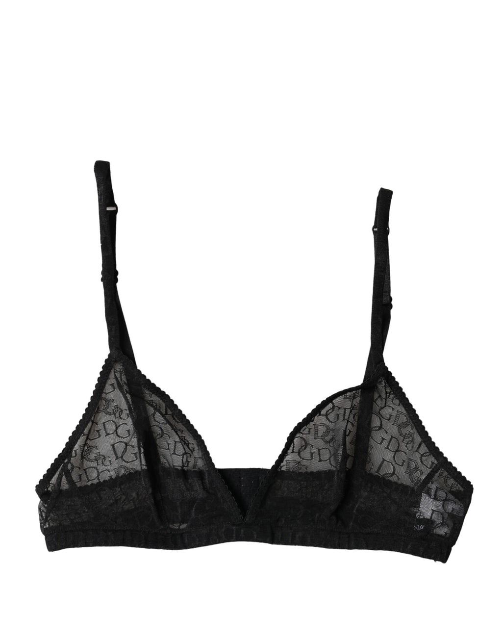 Soutien-gorge en dentelle noire Dolce & Gabbana Logo Mania, coupe douce et transparente, avec logo visible sur la poitrine.