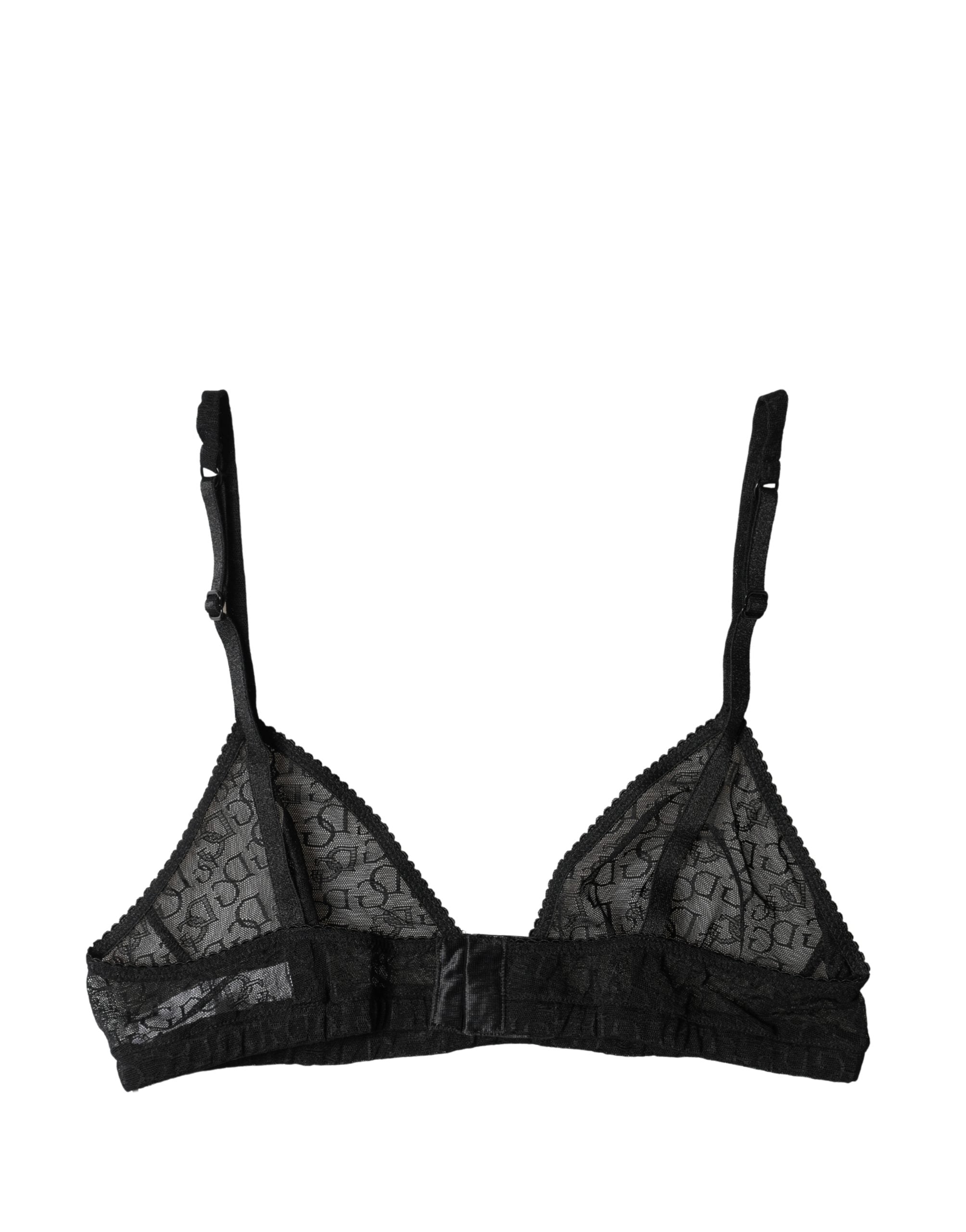 Soutien-gorge en dentelle noire Dolce & Gabbana Logo Mania, coupe douce et transparente, sous-vêtement élégant et confortable.