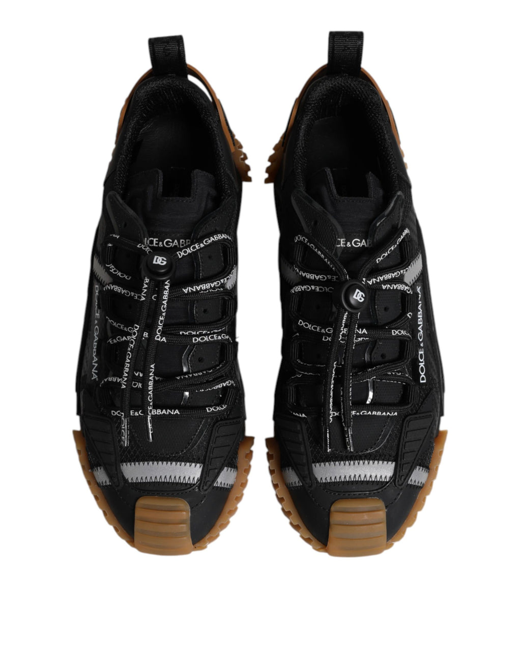 Chaussures sneakers basses Dolce & Gabbana noir avec logo en dentelle et laçage, style décontracté et élégant.