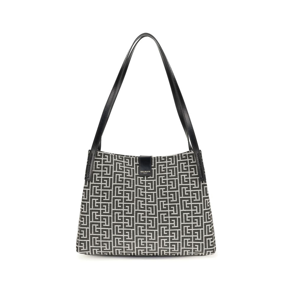 Sac à shoulder noir Balmain en coton avec détails élégants, vue de face.