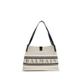 Sac à épaule en coton multicolore de Balmain avec logo emblématique et design élégant, visible dans l'image.